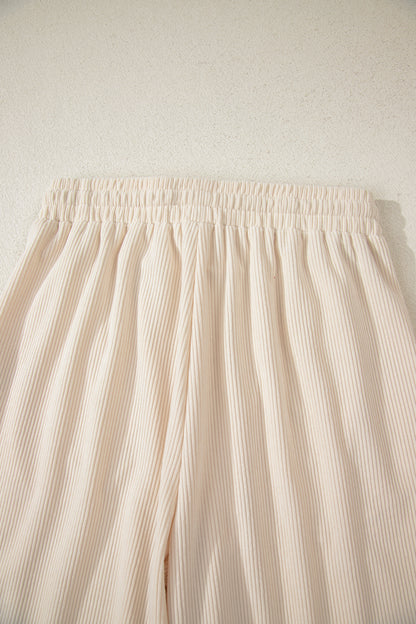 Women’s Corduroy Drawstring Lounge Pants –White  High-Waisted Soft Casual Trousers