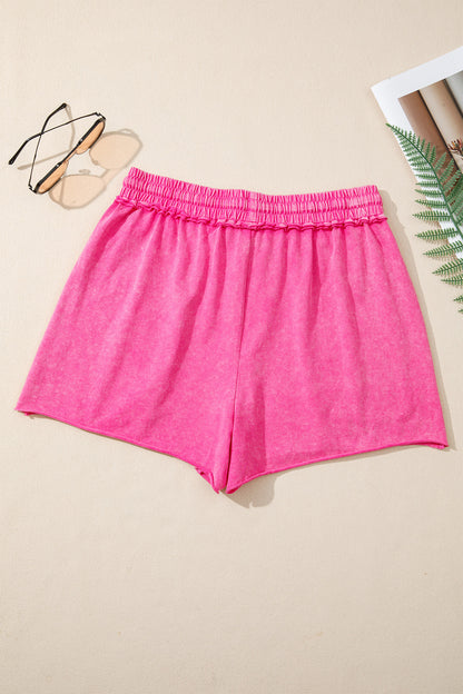 Rose Red Mineral Wash Lounge Shorts – Soft Drawstring Waist Casual Summer Fit