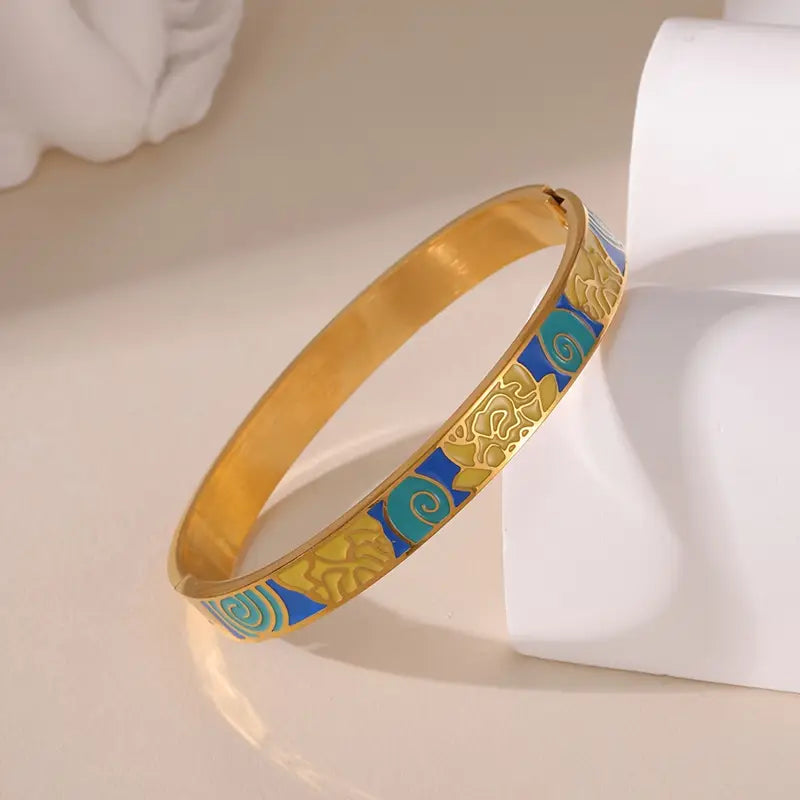 ASIAN FLORAL DESIGN GOLD ENAMEL COLORED BANGLES/BRACELETS - JAG Universal Collection 