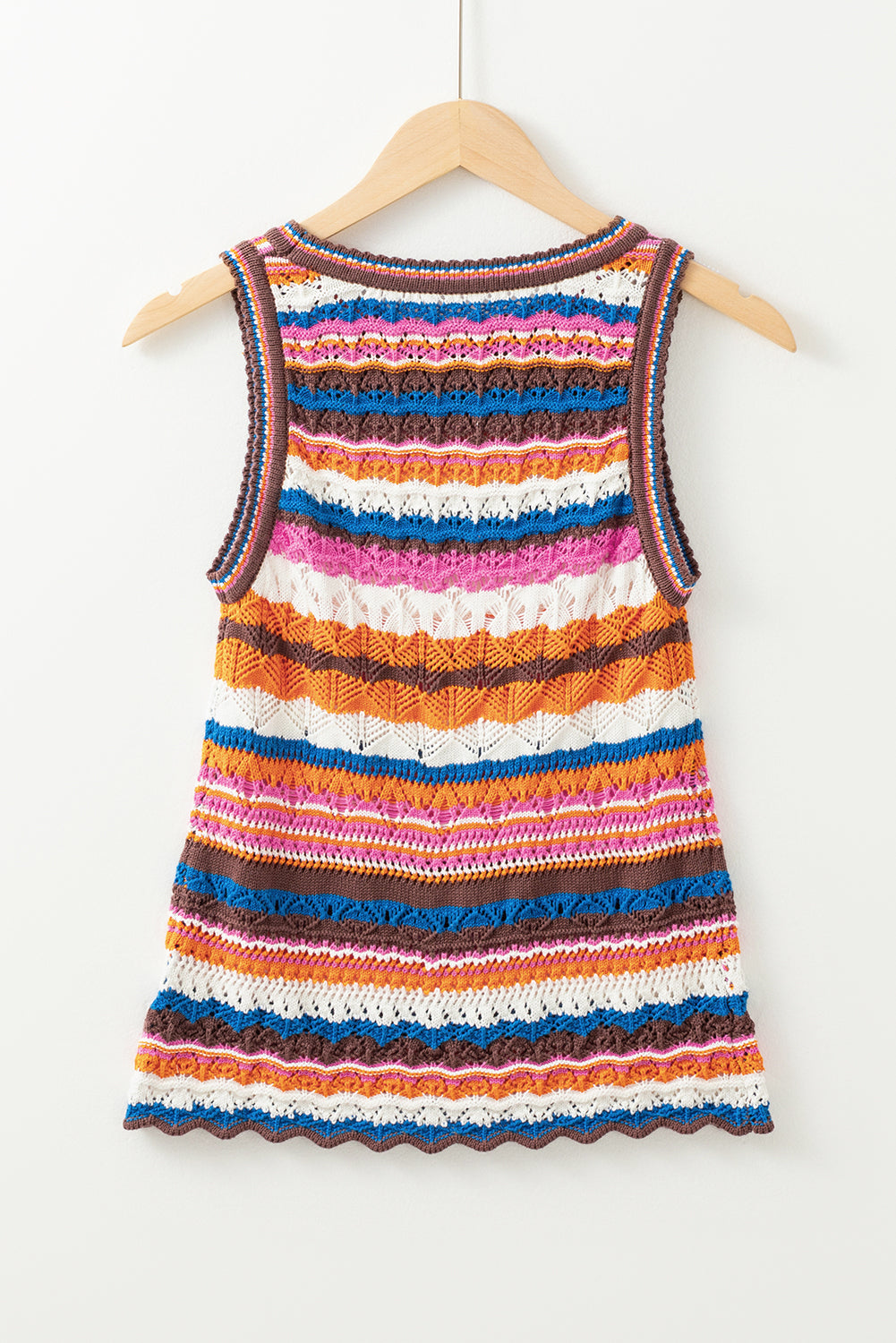 oho Crochet Knit Tank Top – Multicolor Striped Summer Sweater Vest