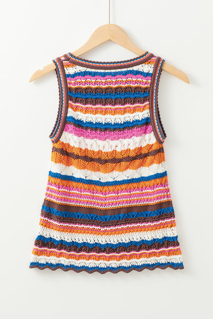 oho Crochet Knit Tank Top – Multicolor Striped Summer Sweater Vest