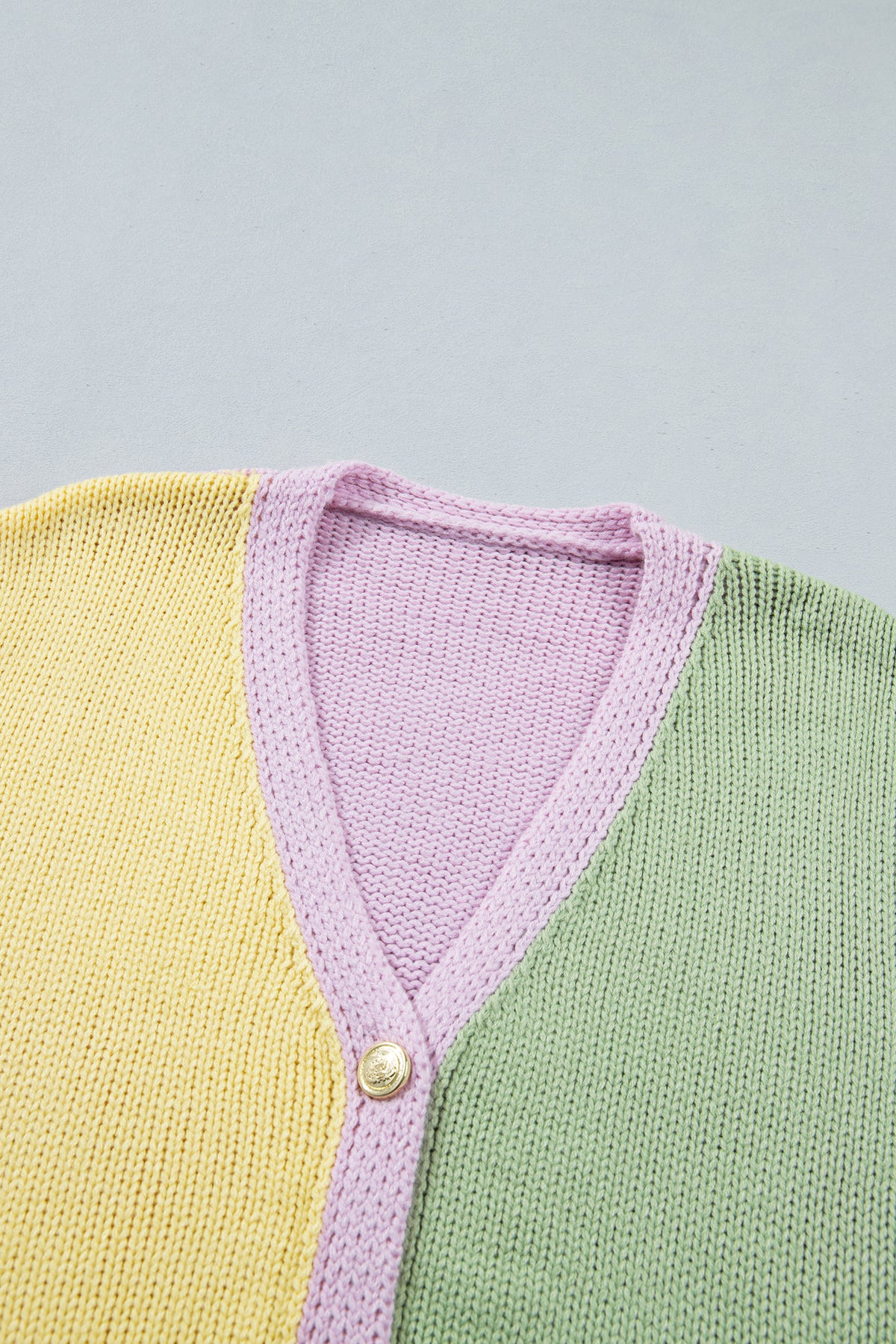 Women’s Yellow Colorblock V-Neck Button Cardigan