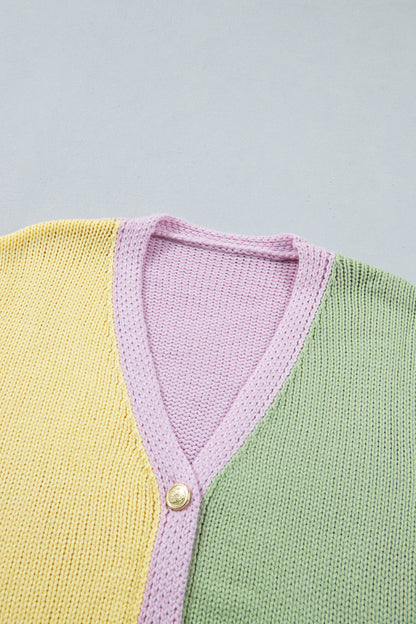 Women’s Yellow Colorblock V-Neck Button Cardigan