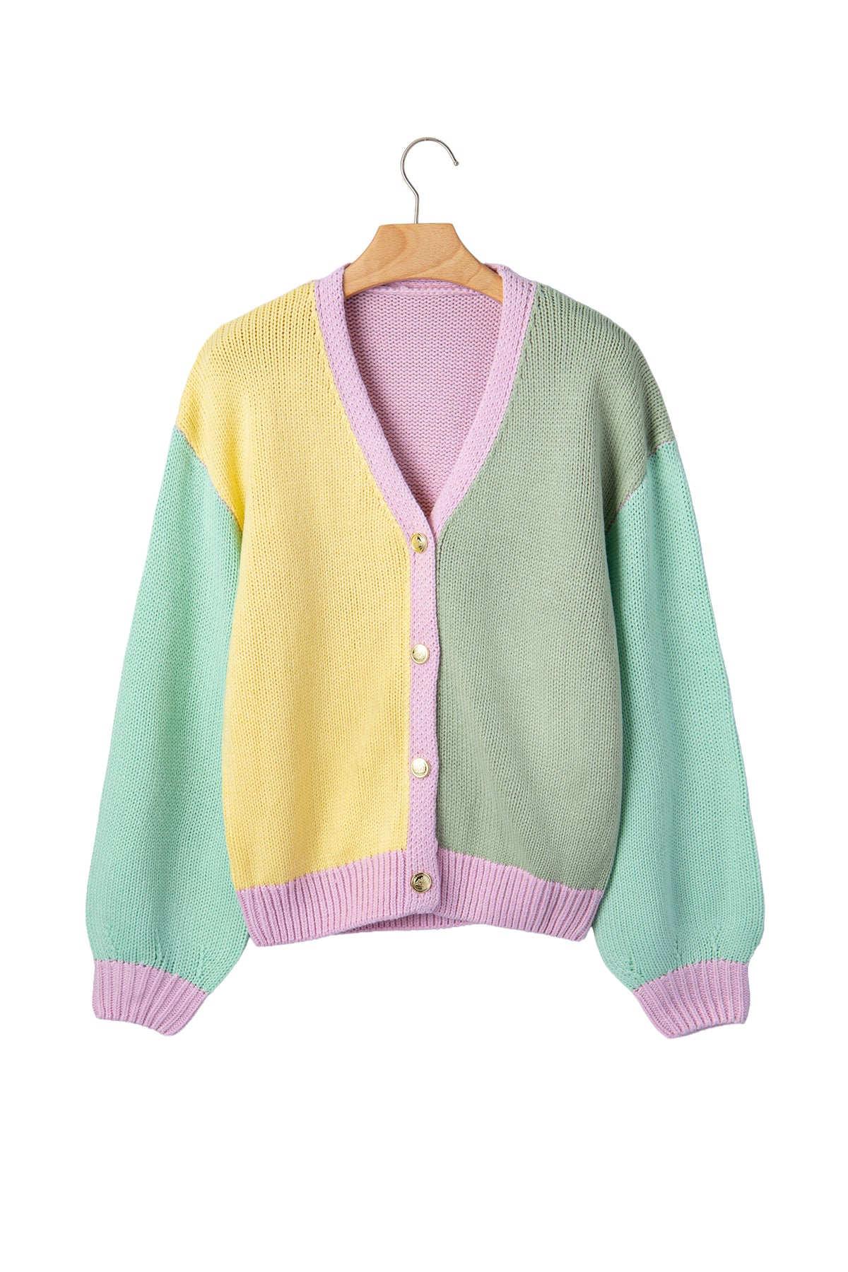 Women’s Yellow Colorblock V-Neck Button Cardigan