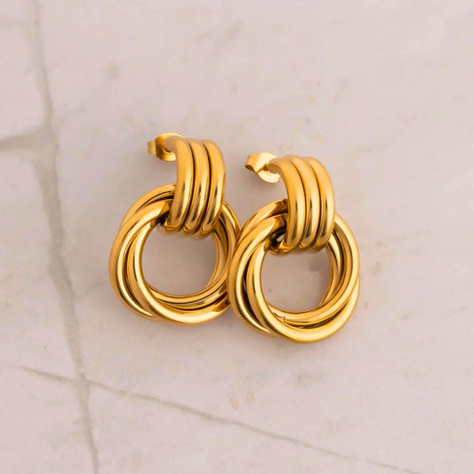 18K Gold PVD 316L Surgical Stainless Steel Double Interlocking Hoop Earrings for Women – Non-Tarnish, Hypoallergenic