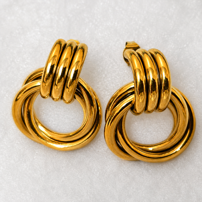 Made in the USA, 18K Gold PVD 316L Surgical Stainless Steel Double Interlocking Hoop Earrings for Women – Non-Tarnish, Hypoallergenic