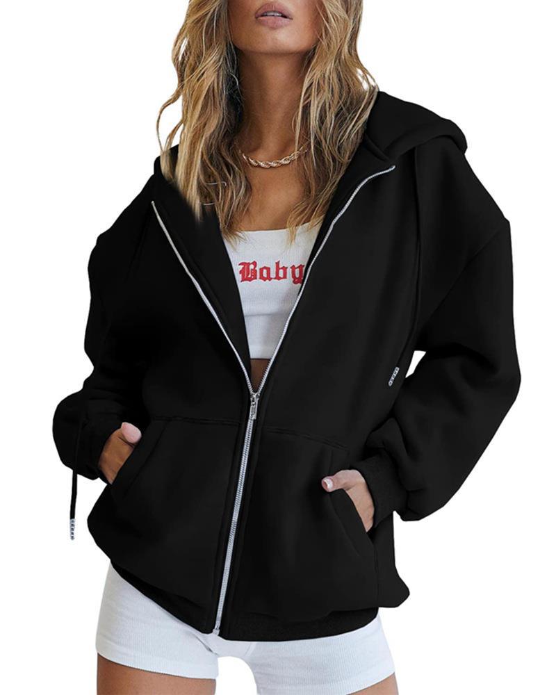 Effortless Zip Hoodie – Off-Shoulder Casual Lounge Jacket