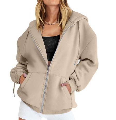 Effortless Zip Hoodie – Off-Shoulder Casual Lounge Jacket