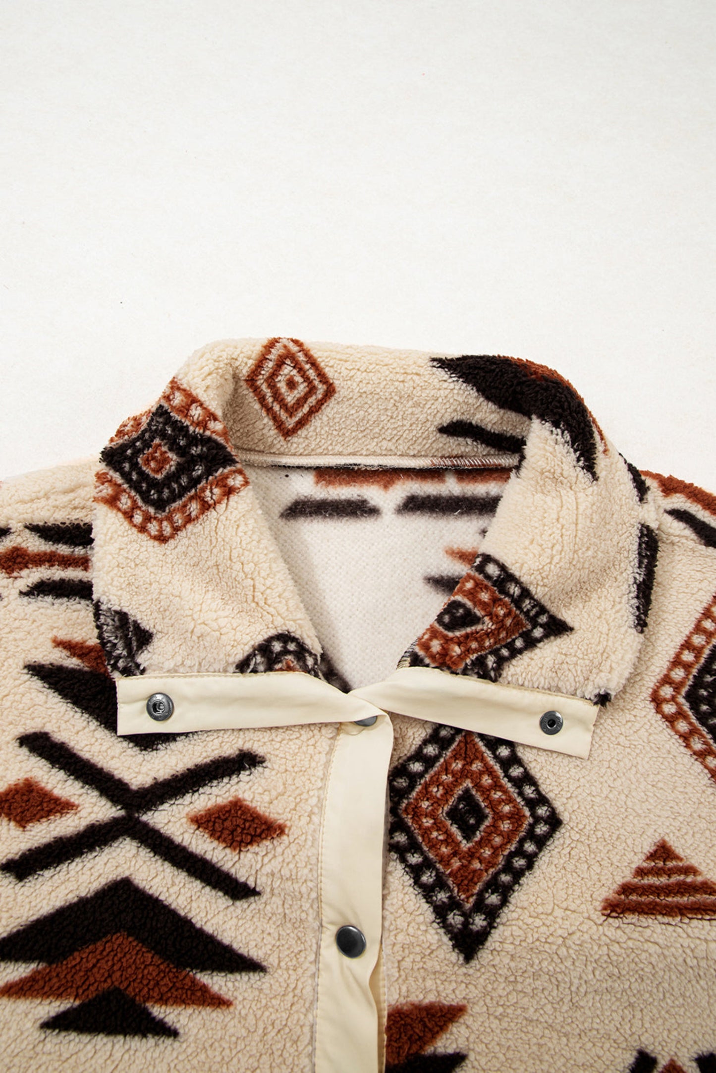 Beige Western Aztec Half Zip Plush Sweatshirt – Cozy Tribal Print Fleece Pullover for Women | Warm Boho Winter Jacket with Pockets