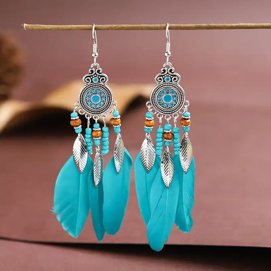 BEAUTIFUL FEATHER AND BEADS EARRINGS - HANDCRAFTED - JAG Universal Collection 