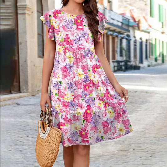 Floral Ruffle Sleeve Summer Dress for Women
