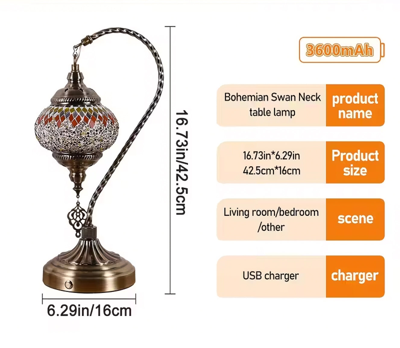 TURKISH MOSAIC SWAN NECK LAMPS