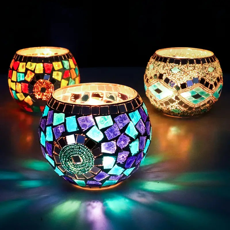 TURKISH DESIGN MOSAIC GLASS CANDLE HOLDER - SET OF 3 - JAG Universal Collection 