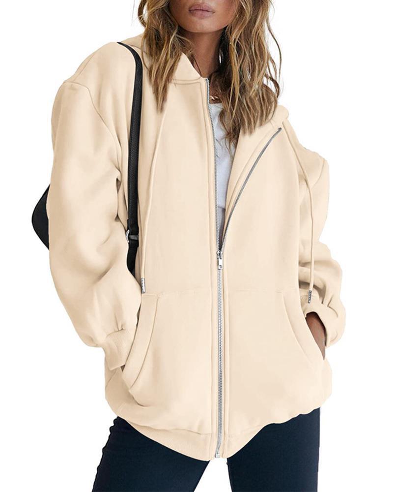 Effortless Zip Hoodie – Off-Shoulder Casual Lounge Jacket