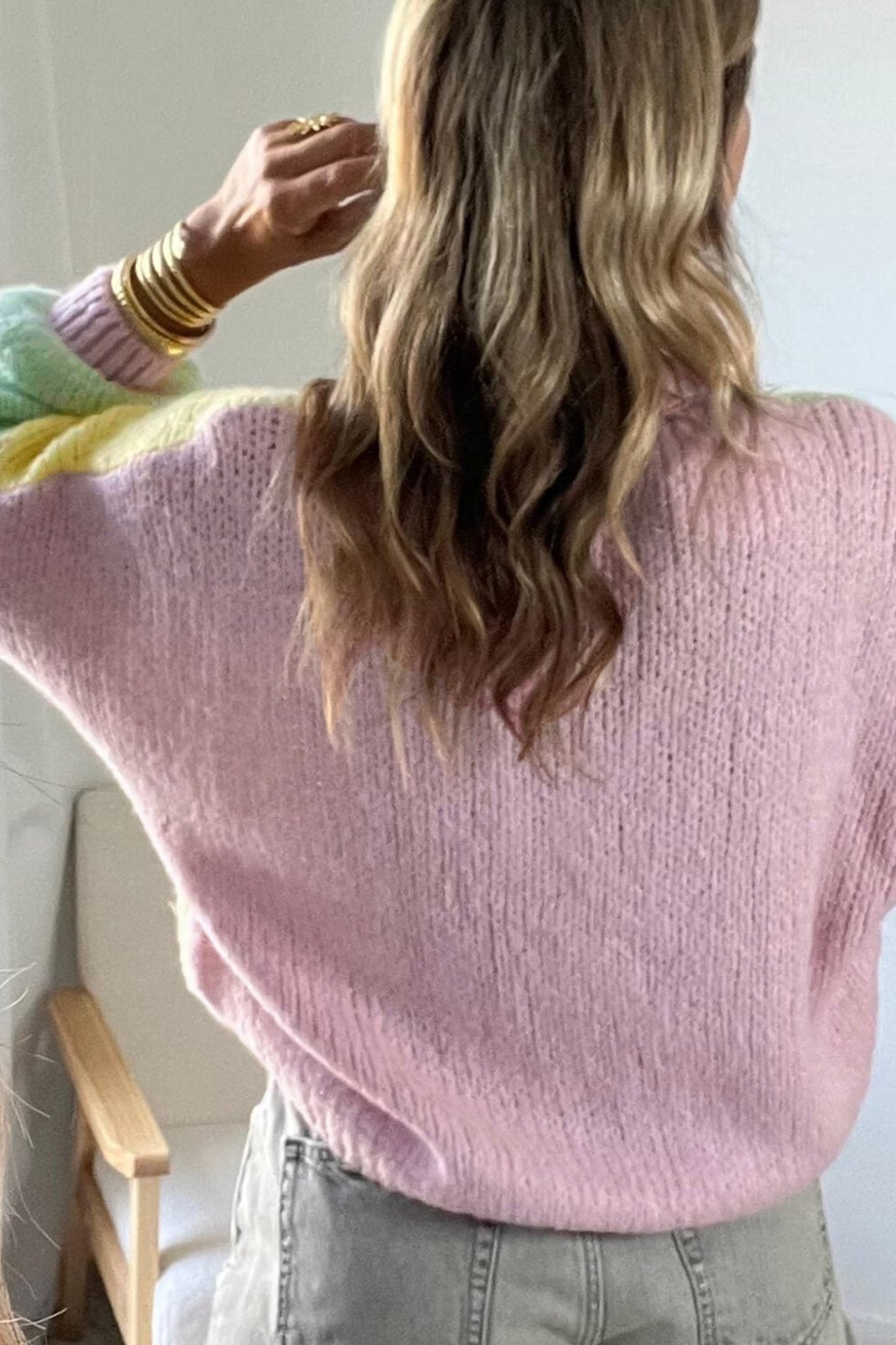 Women’s Yellow Colorblock V-Neck Button Cardigan