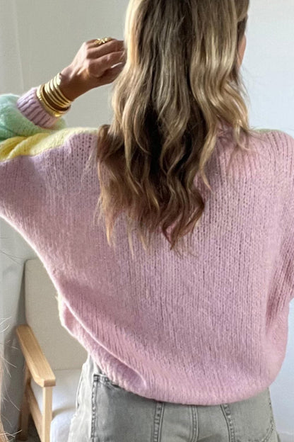 Women’s Yellow Colorblock V-Neck Button Cardigan