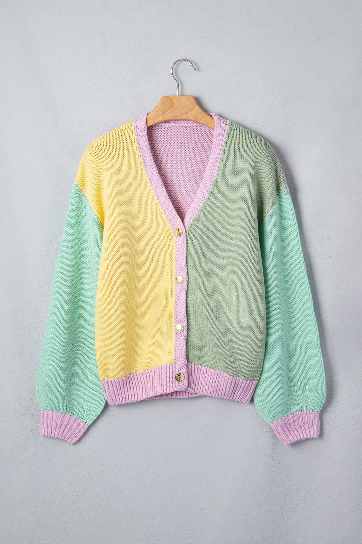 Women’s Yellow Colorblock V-Neck Button Cardigan