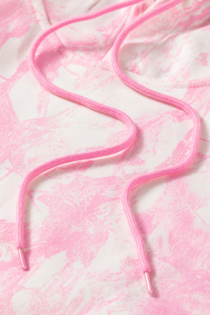 Pink Abstract Print Hoodie & Shorts Lounge Set | Women's Casual Two-Piece Outfit