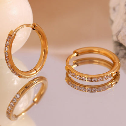Gold Titanium Steel Zircon Hoop Earrings for Women