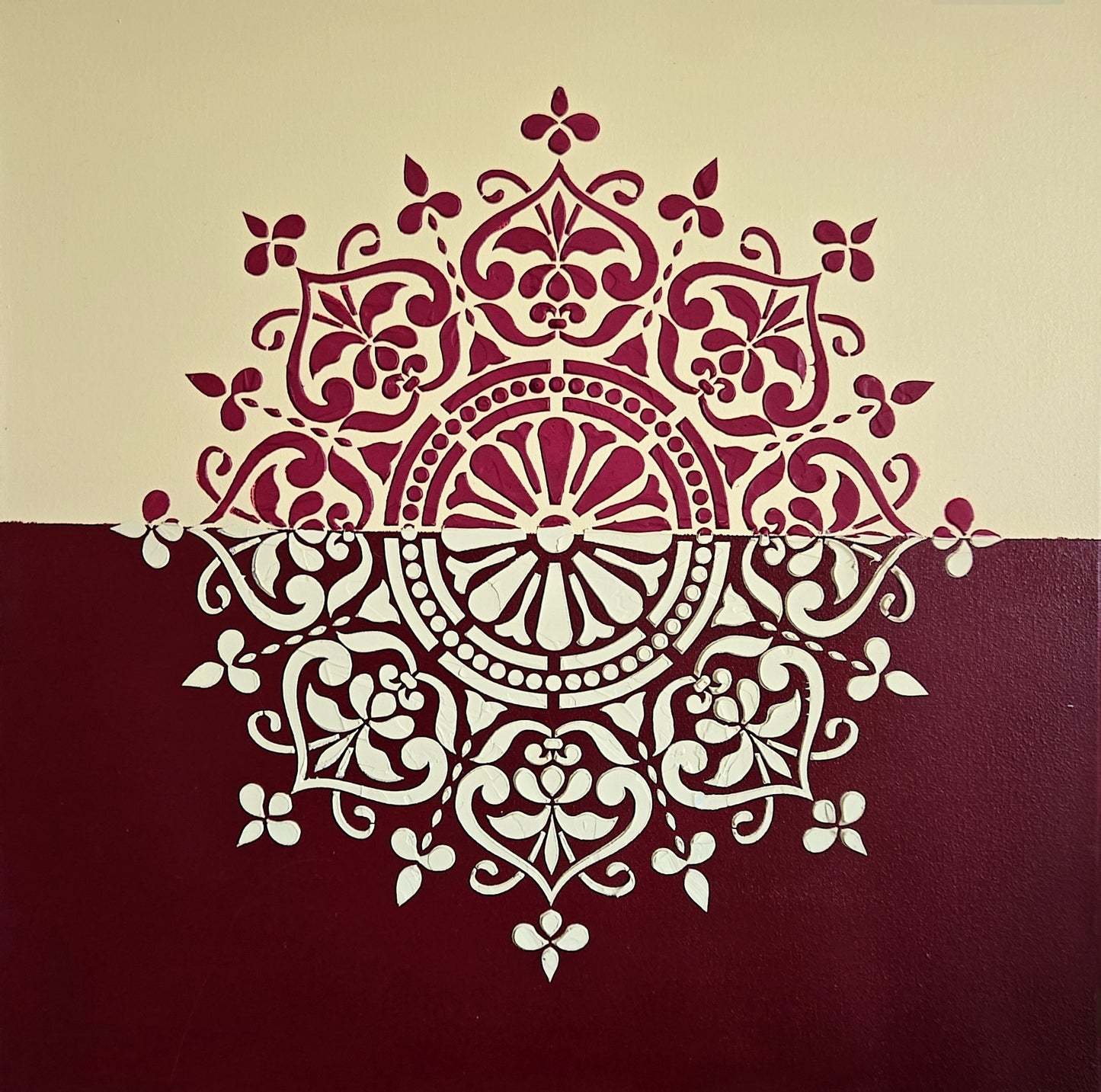 HAND PAINTED TEXTURED MANDALA ART - BURGUNDY - JAG Universal Collection 