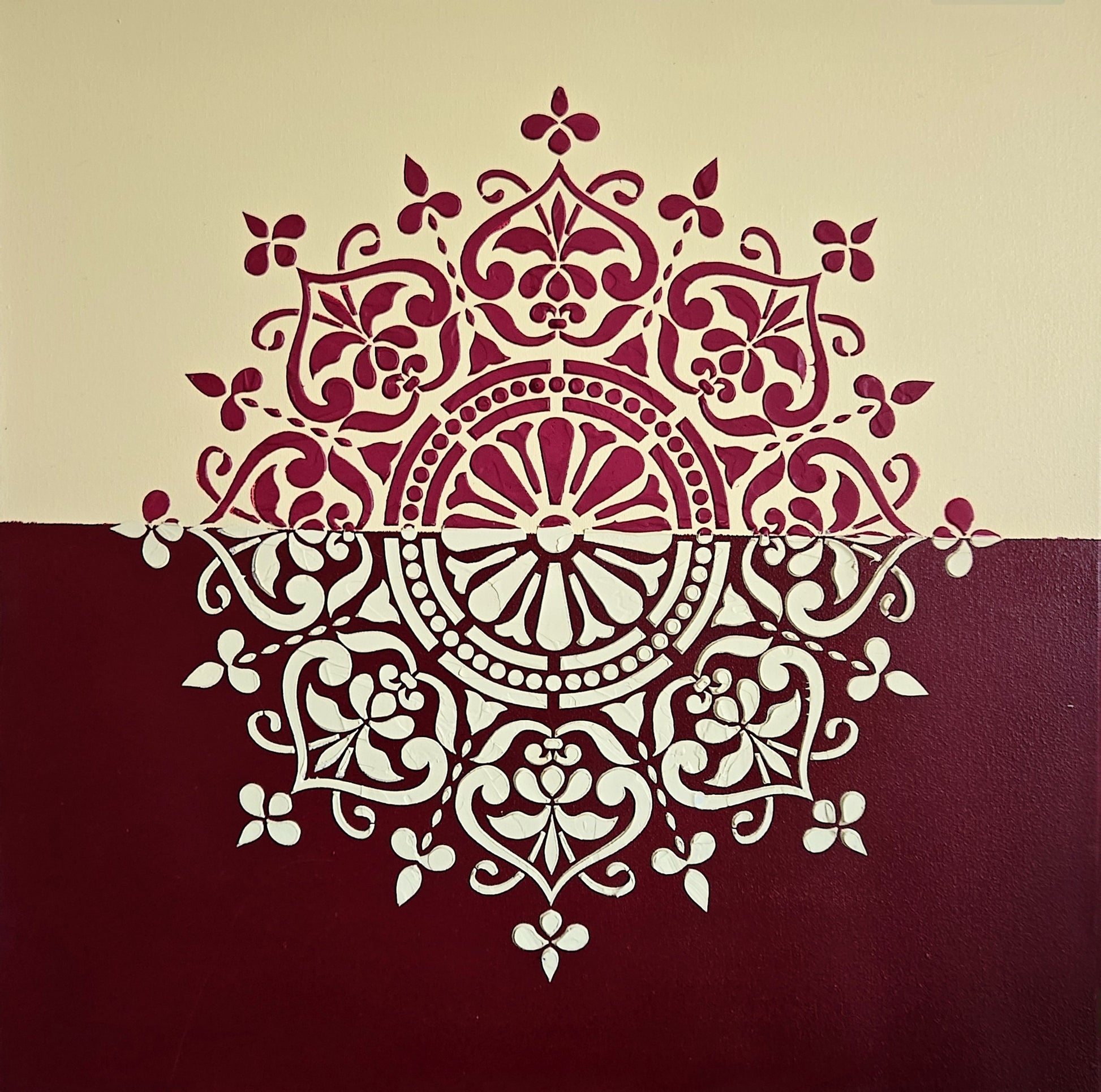 HAND PAINTED TEXTURED MANDALA ART - BURGUNDY - JAG Universal Collection 
