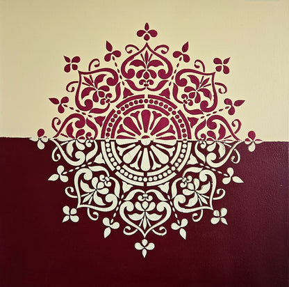 HAND PAINTED TEXTURED MANDALA ART - BURGUNDY - JAG Universal Collection 