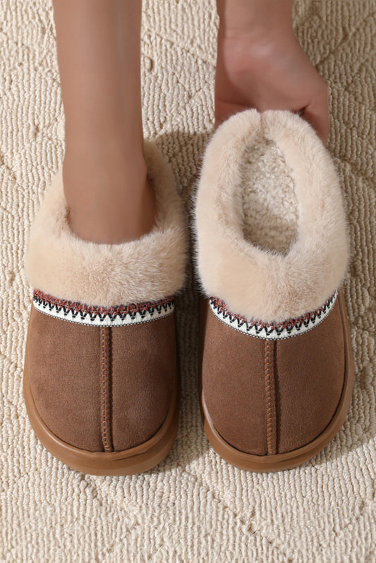 Coffee Colorblock Fuzzy Platform Slippers