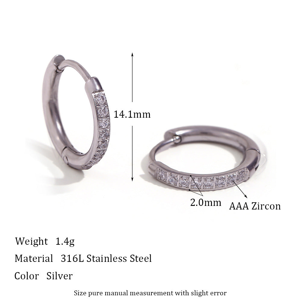 Gold Titanium Steel Zircon Hoop Earrings for Women