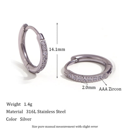 Gold Titanium Steel Zircon Hoop Earrings for Women