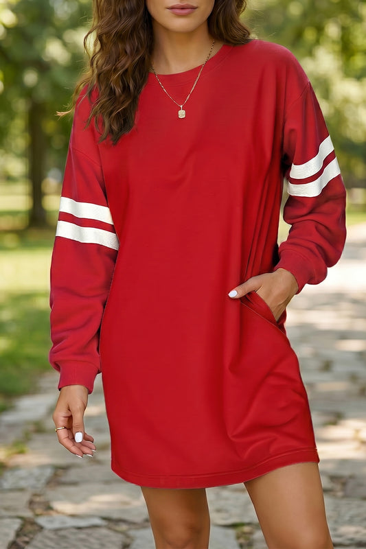 Women’s Sporty Stripe Long Sleeve Sweatshirt Dress
