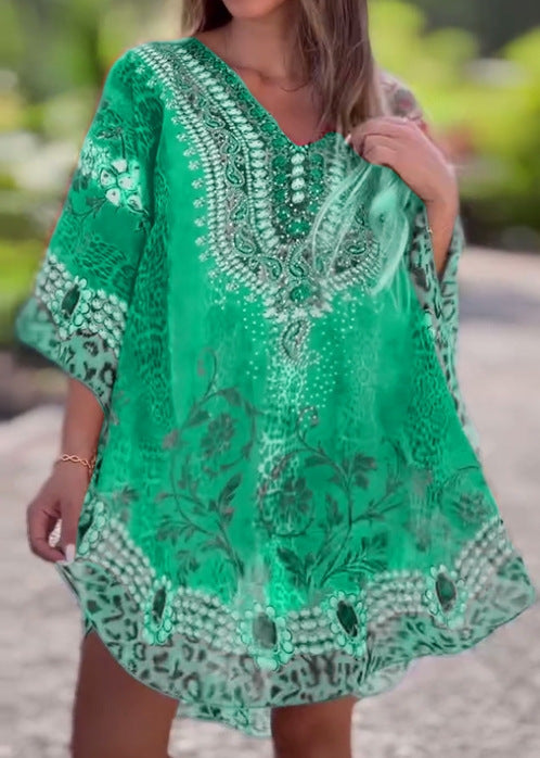 Boho V-Neck Tunic Dress | Loose Fit Summer Beach Cover-Up (S–5XL)