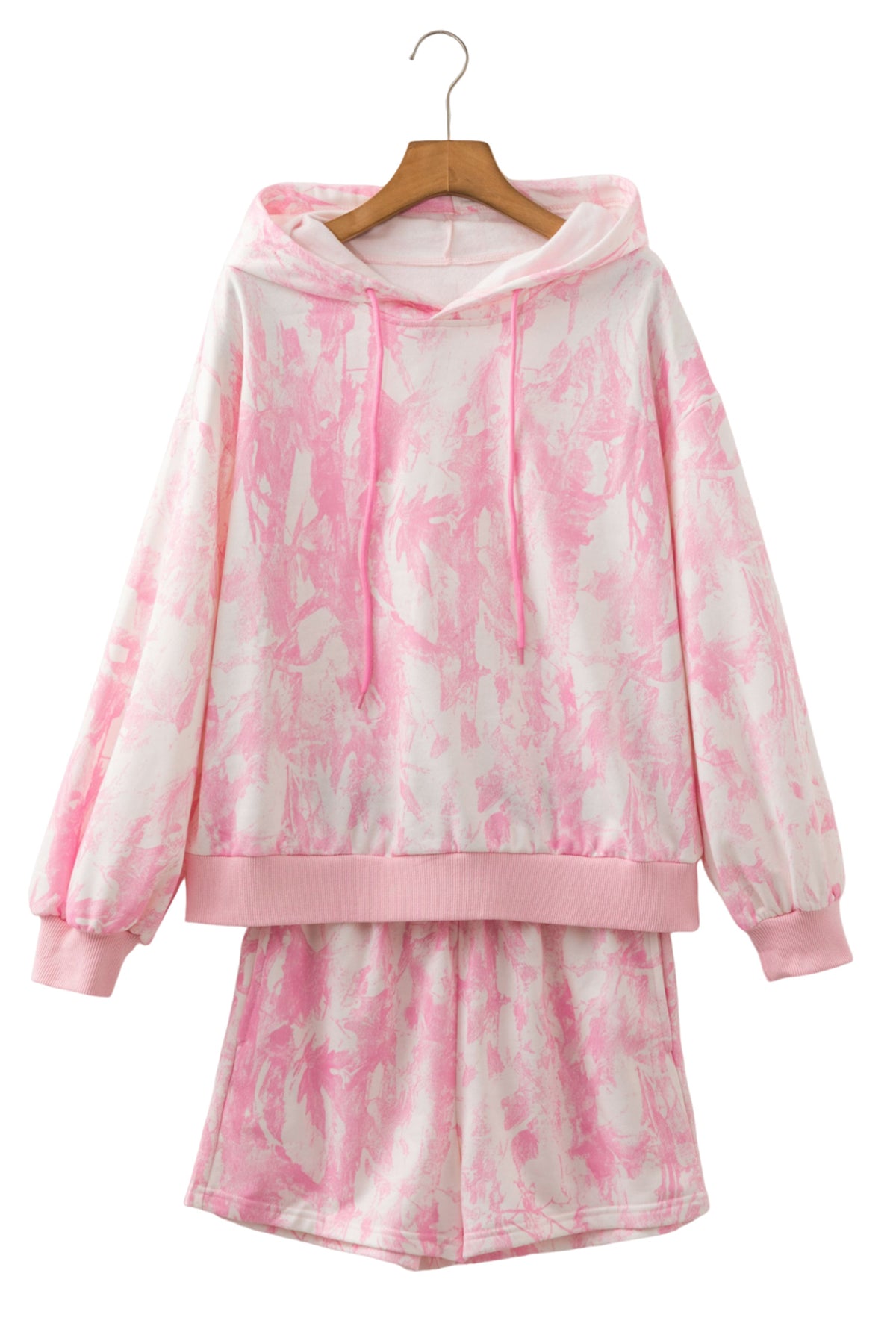 Pink Abstract Print Hoodie & Shorts Lounge Set | Women's Casual Two-Piece Outfit