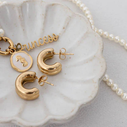 18K Gold PVD Stainless Steel Double Hoop Stud Huggie Earrings for Women – Non-Tarnish, Hypoallergenic, Everyday Luxury Jewelry