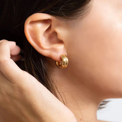 18K Gold PVD Stainless Steel Double Hoop Stud Huggie Earrings for Women – Non-Tarnish, Hypoallergenic, Everyday Luxury Jewelry