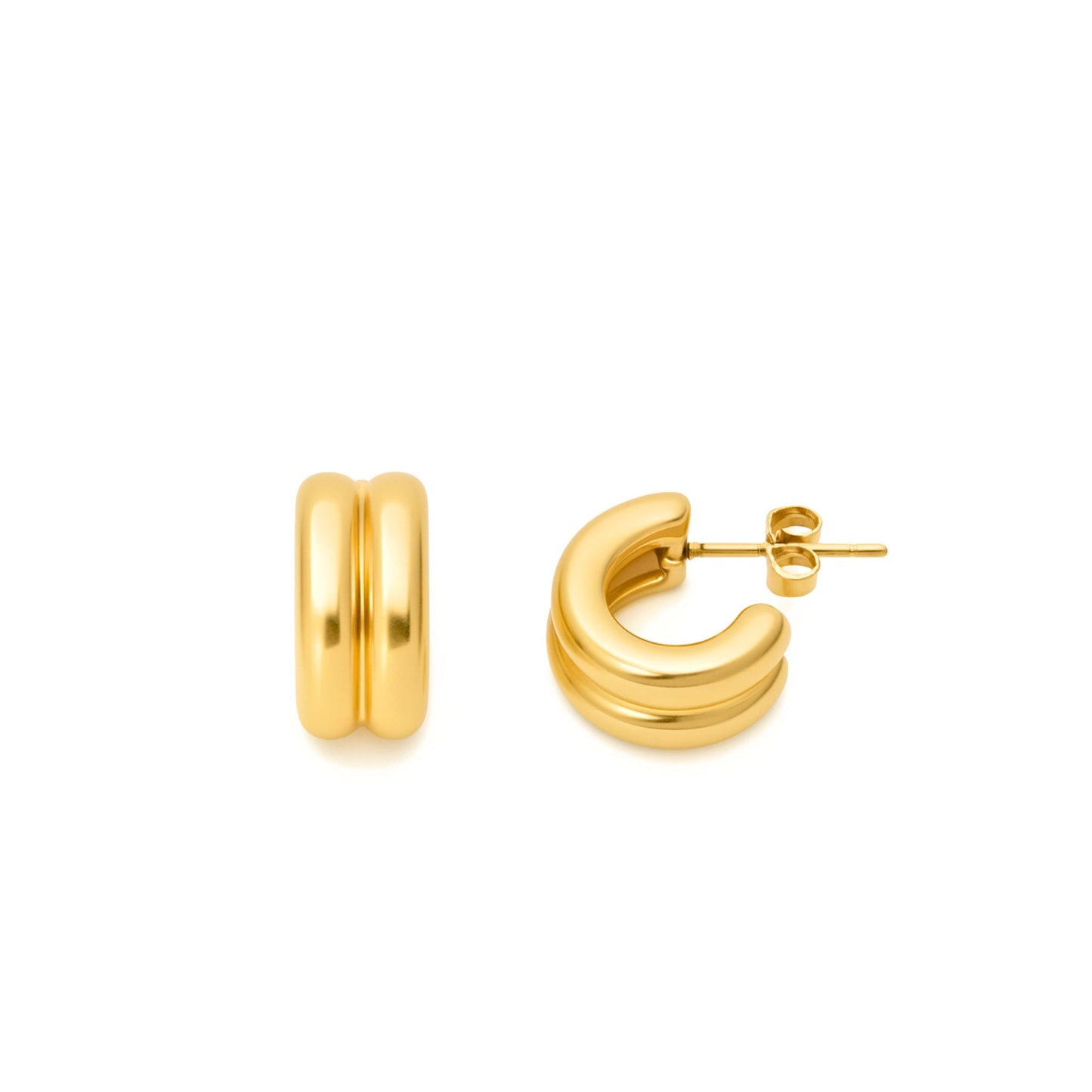 18K Gold PVD Stainless Steel Double Hoop Stud Huggie Earrings for Women – Non-Tarnish, Hypoallergenic, Everyday Luxury Jewelry