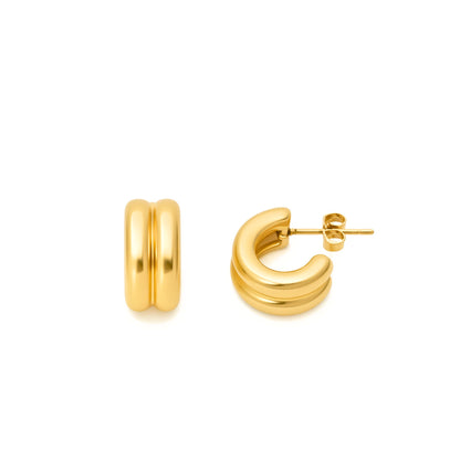 18K Gold PVD Stainless Steel Double Hoop Stud Huggie Earrings for Women – Non-Tarnish, Hypoallergenic, Everyday Luxury Jewelry