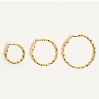 18K Gold PVD 316L Stainless Steel Twist Hoop Earrings – Hypoallergenic, Tarnish-Free, Everyday Luxury (30mm / 40mm /50mm
