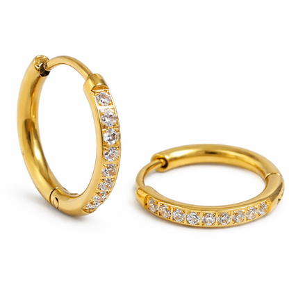 Gold Titanium Steel Zircon Hoop Earrings for Women