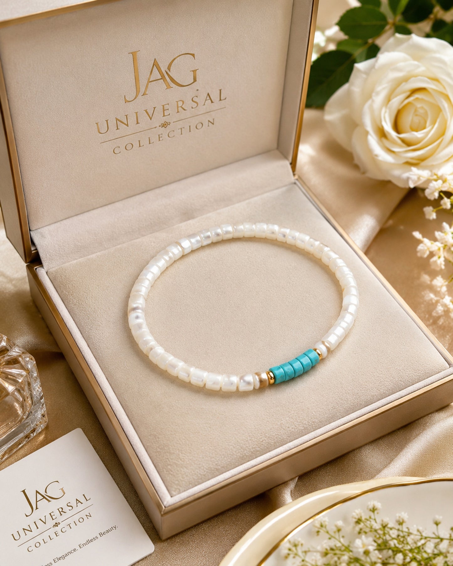 Turquoise & Mother of Pearl Stretch Bracelet