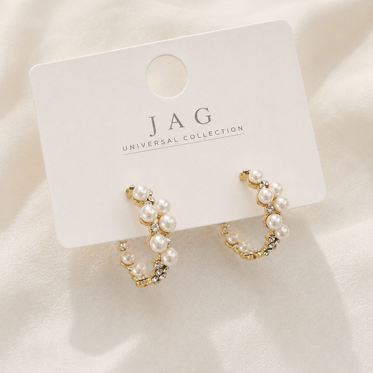 Gold Pearl Hoop Earrings for Women – Elegant Statement Stud Hoops