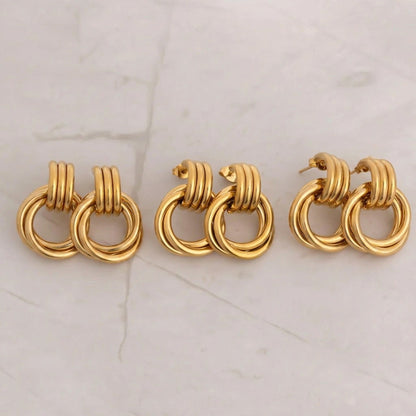 18K Gold PVD 316L Surgical Stainless Steel Double Interlocking Hoop Earrings for Women – Non-Tarnish, Hypoallergenic