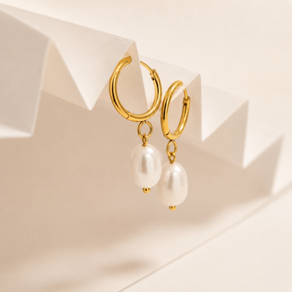 Freshwater Pearl Huggie Earrings – Hypoallergenic 18K Gold PVD over 316L Surgical Stainless Steel