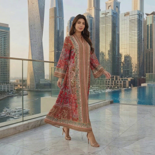 Dubai Inspired Women's Printed Abaya Dress