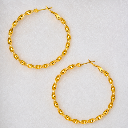 Made in the USA 18K Gold PVD 316L Surgical Stainless Steel Twist Hoop Earrings – Hypoallergenic, Tarnish-Free, Everyday Luxury (30mm / 40mm /50mm